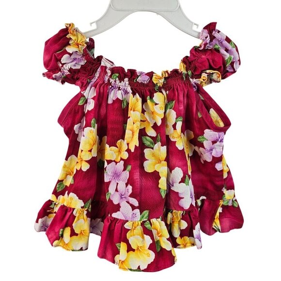 Hawaiian Station Baby Dress Size 6M Off Shoulder Tropical Pink Yellow Floral - Picture 4 of 8